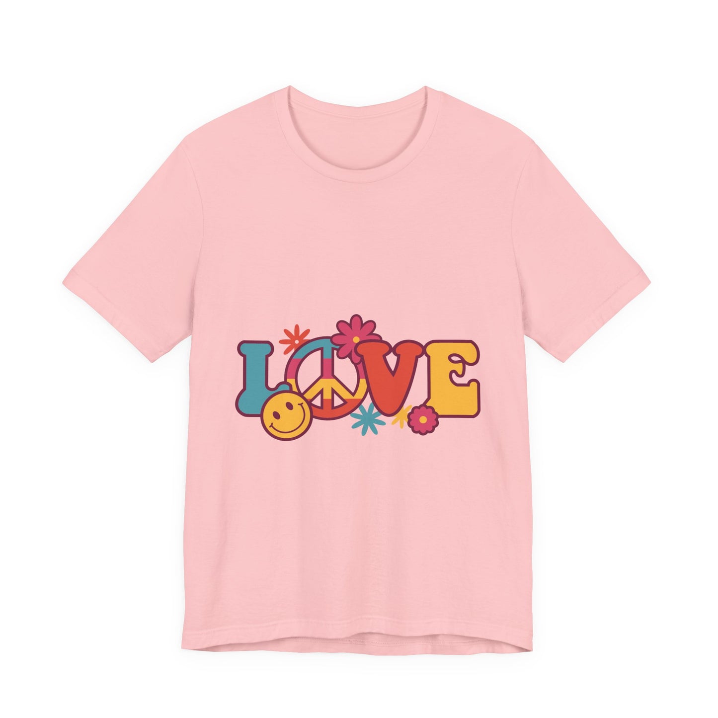 Love Retro Floral Tee — Peace Sign & Smiley Graphic T-Shirt