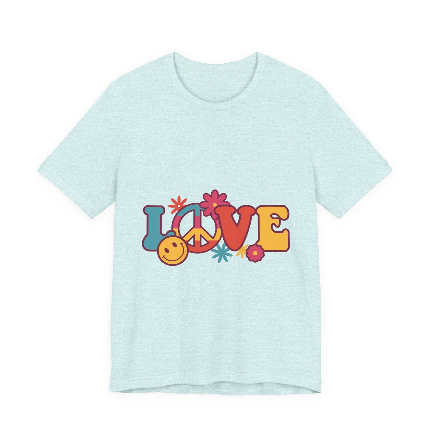 Love Retro Floral Tee — Peace Sign & Smiley Graphic T-Shirt