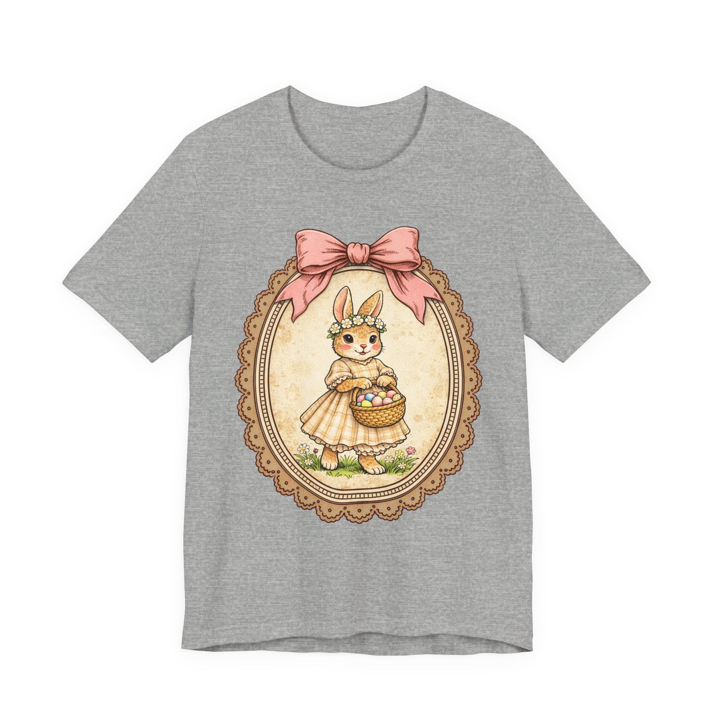 Easter Bunny Vintage Frame Tee — Cute Bunny with Basket Graphic