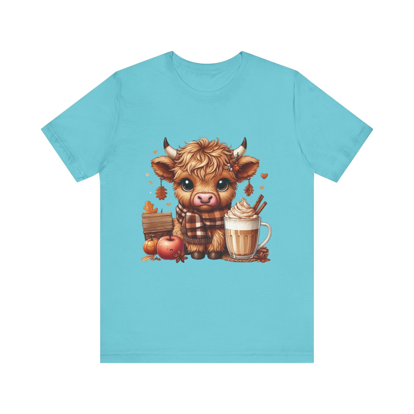 Cute Fall Highland Cow Tee Coffee Latte Pumpkins Apples T-Shirt Halloween Boho Vibes Fall Vibes Great Gift For Friend