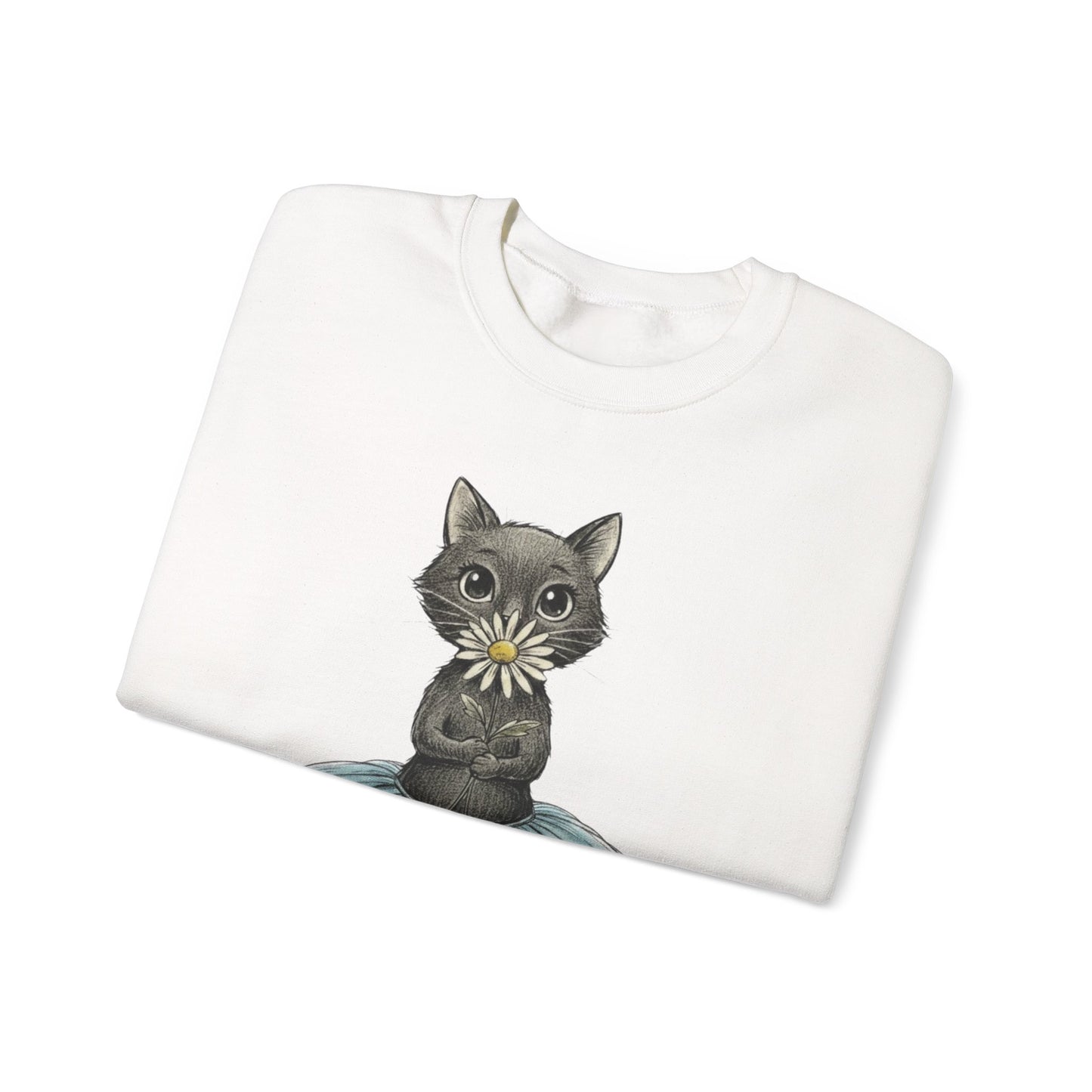 Ballerina Cat Holding A Daisy Unisex Heavy Blend™ Crewneck Sweatshirt