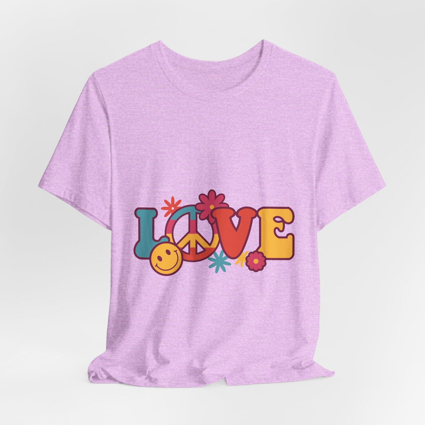 Love Retro Floral Tee — Peace Sign & Smiley Graphic T-Shirt