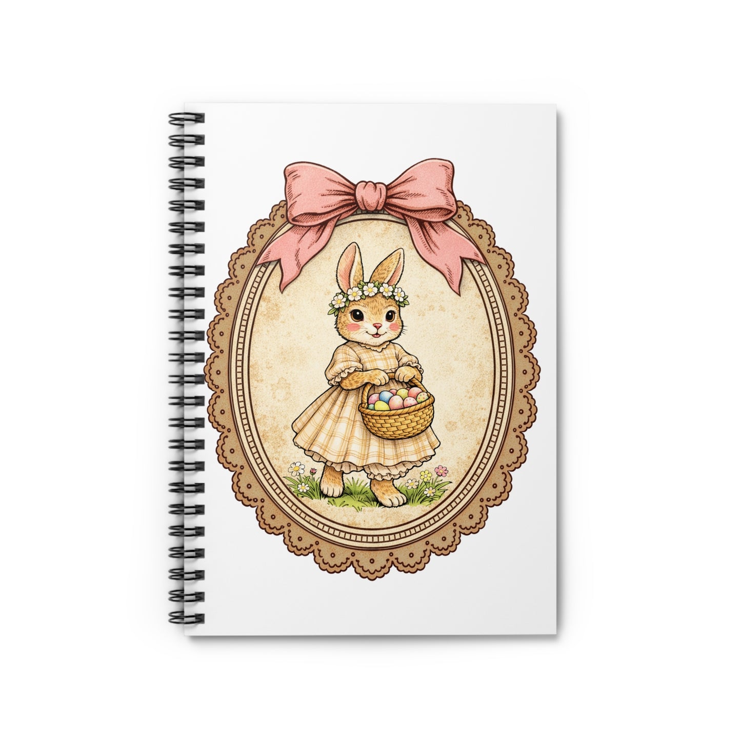 Easter Bunny Vintage Notebook — Cute Bunny with Basket Spiral Journal