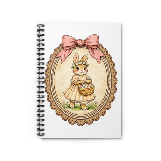 Easter Bunny Vintage Notebook — Cute Bunny with Basket Spiral Journal