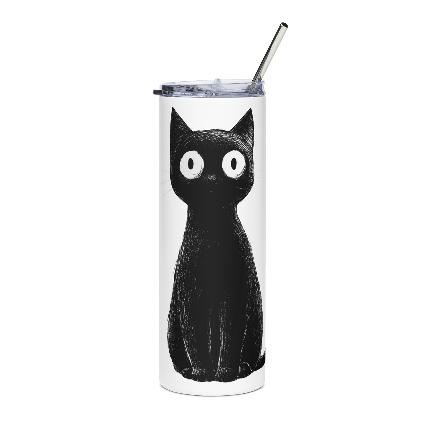 20oz Black Cat Stainless Steel Tumbler - Cute Wide-Eyed Kitty Travel Cup