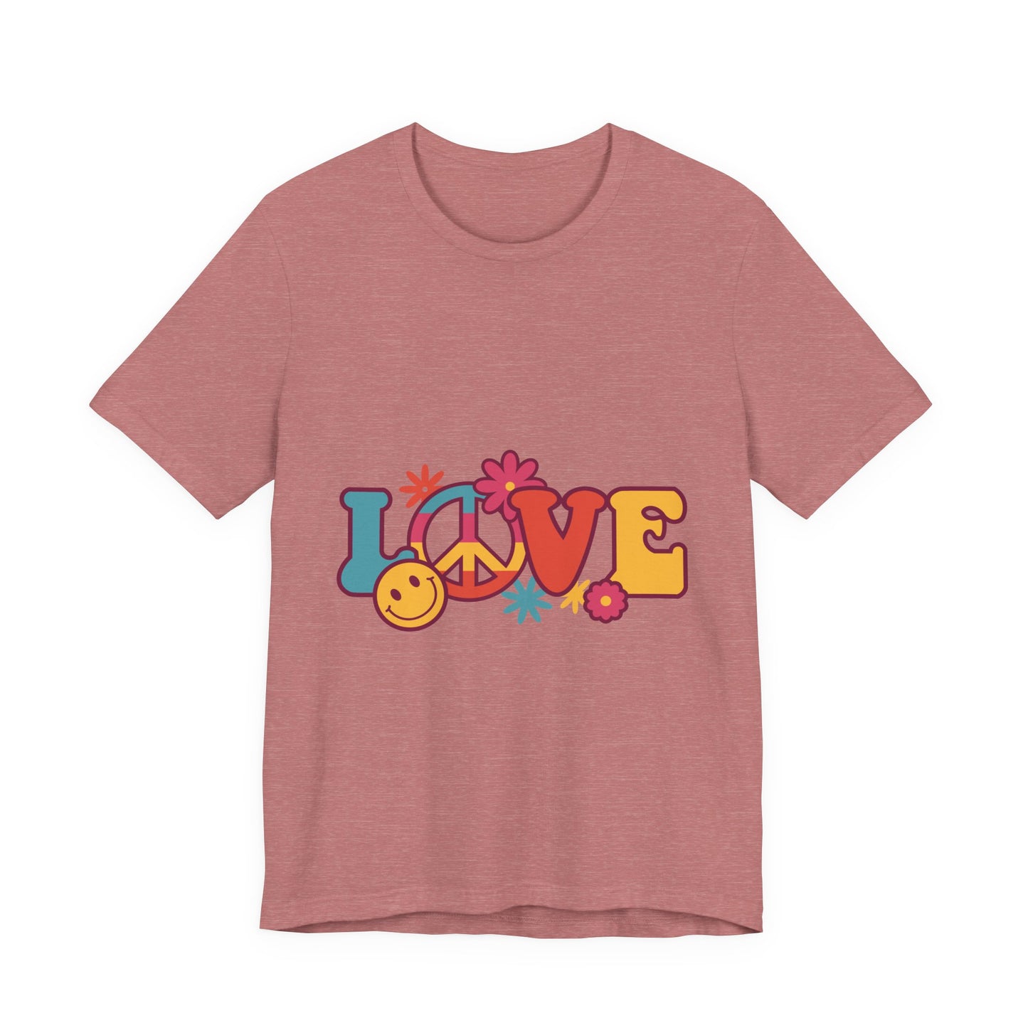Love Retro Floral Tee — Peace Sign & Smiley Graphic T-Shirt