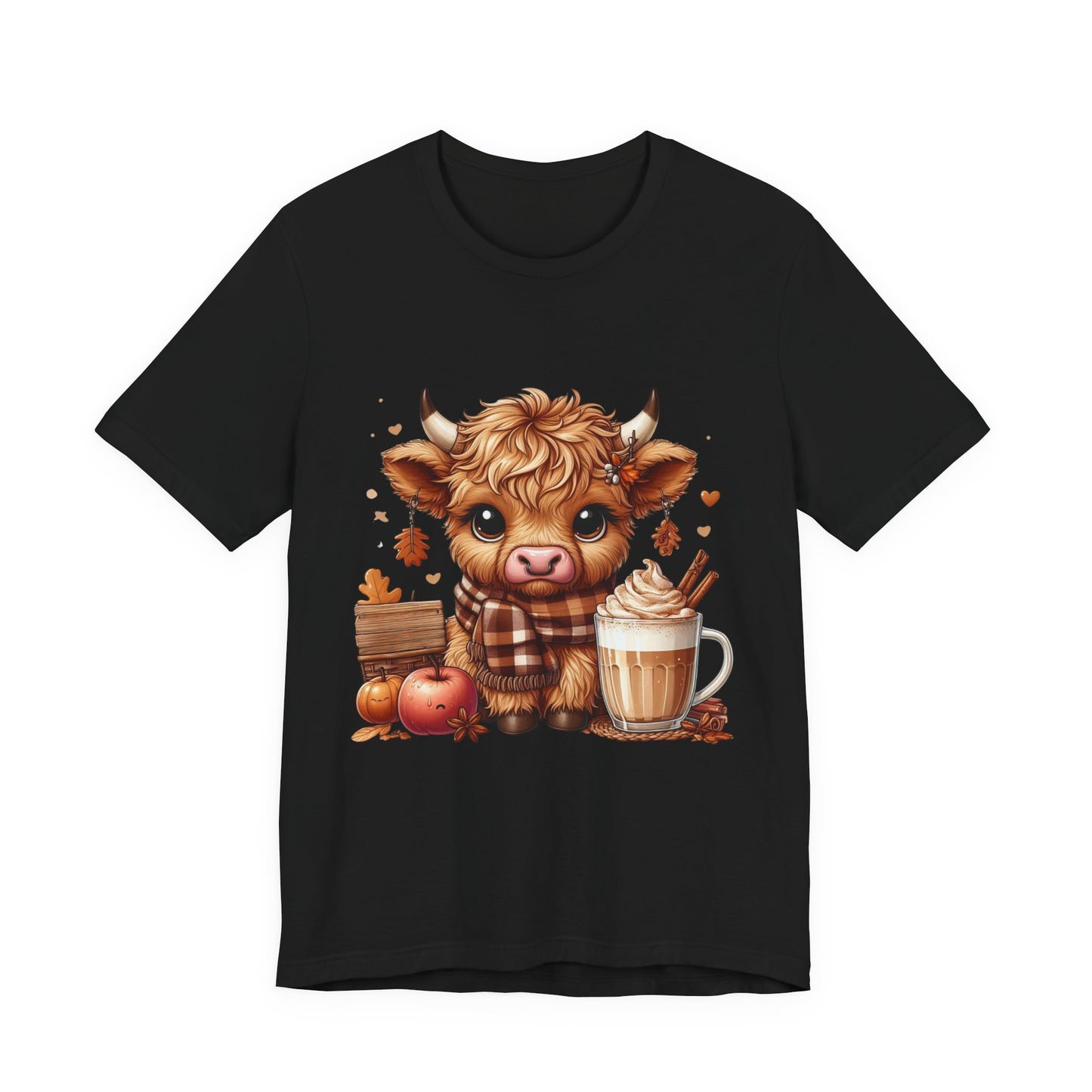 Cute Fall Highland Cow Tee Coffee Latte Pumpkins Apples T-Shirt Halloween Boho Vibes Fall Vibes Great Gift For Friend