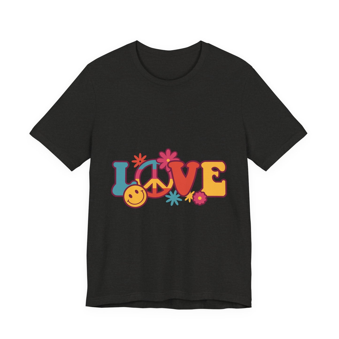 Love Retro Floral Tee — Peace Sign & Smiley Graphic T-Shirt