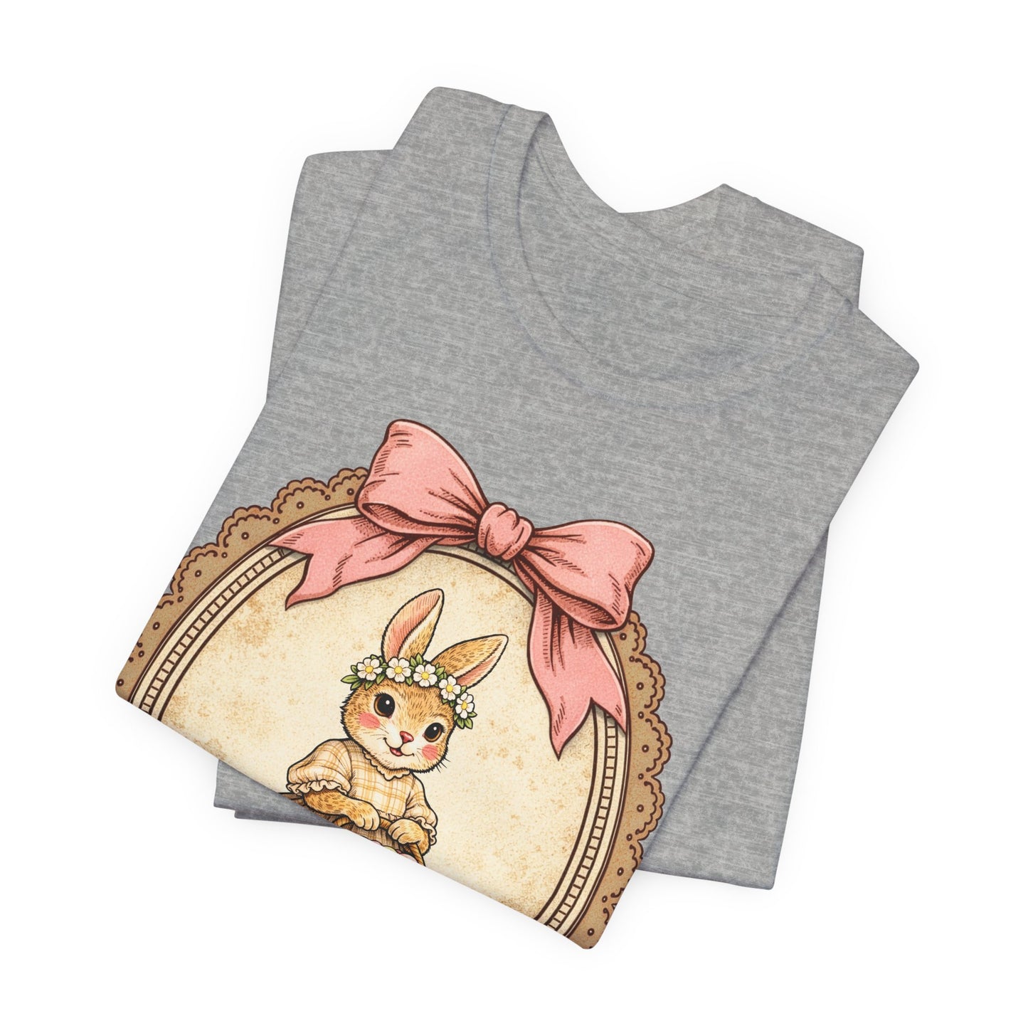 Easter Bunny Vintage Frame Tee — Cute Bunny with Basket Graphic