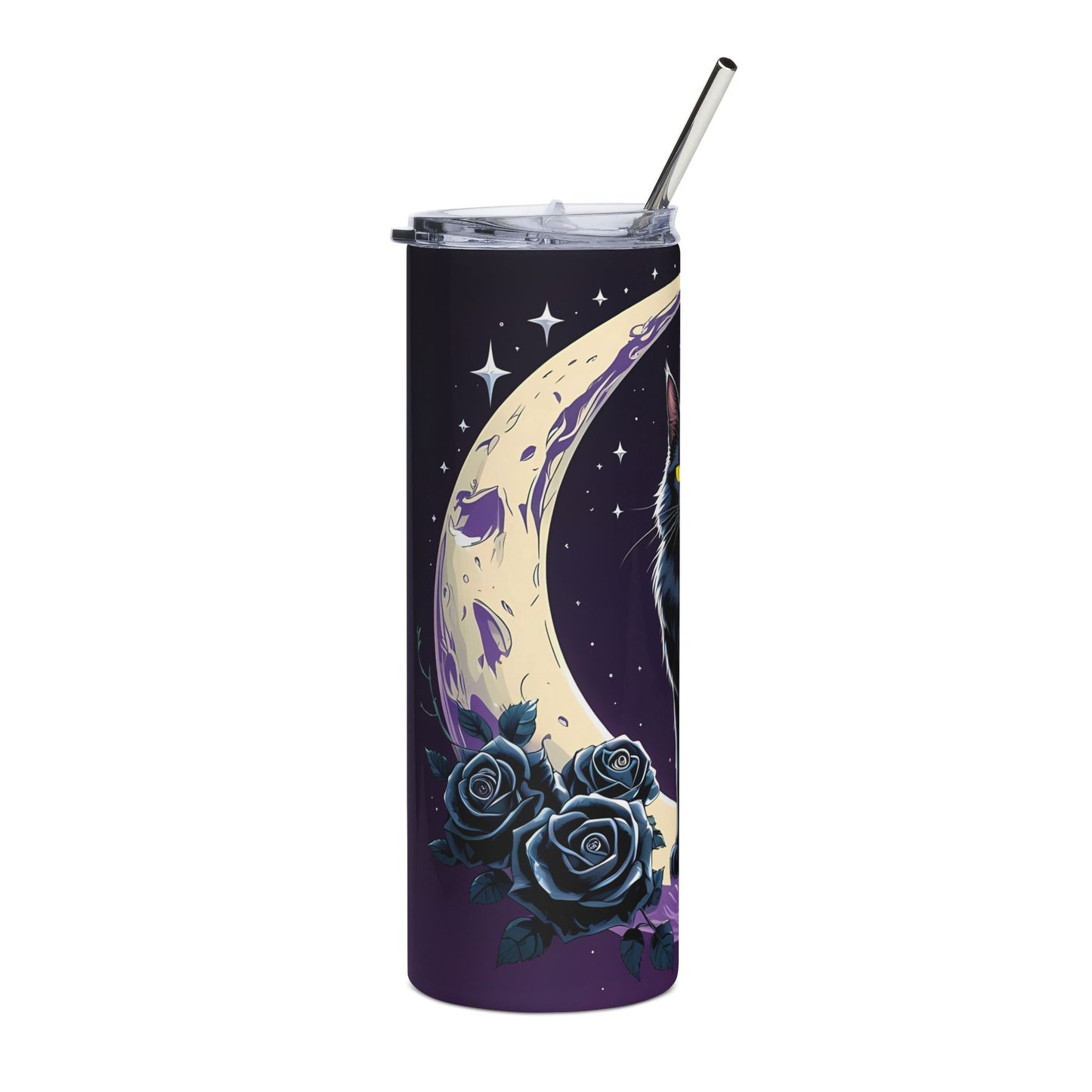 Black Cat Moon 20oz Stainless Steel Tumbler — Celestial Cat Travel Cup
