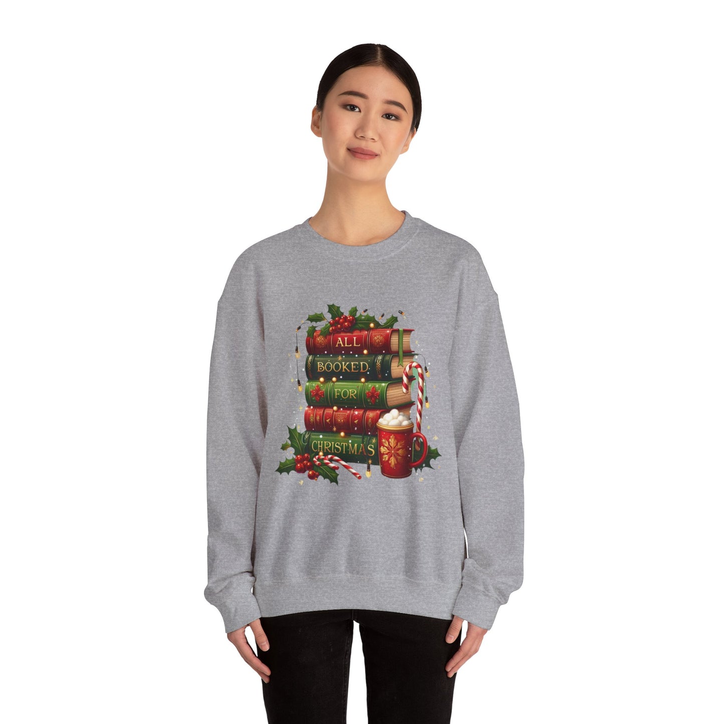 Cozy Holiday Sweatshirt, Christmas Gift for Book Lovers, Festive Crewneck, All Booked for Christmas, Winter Wardrobe Essential