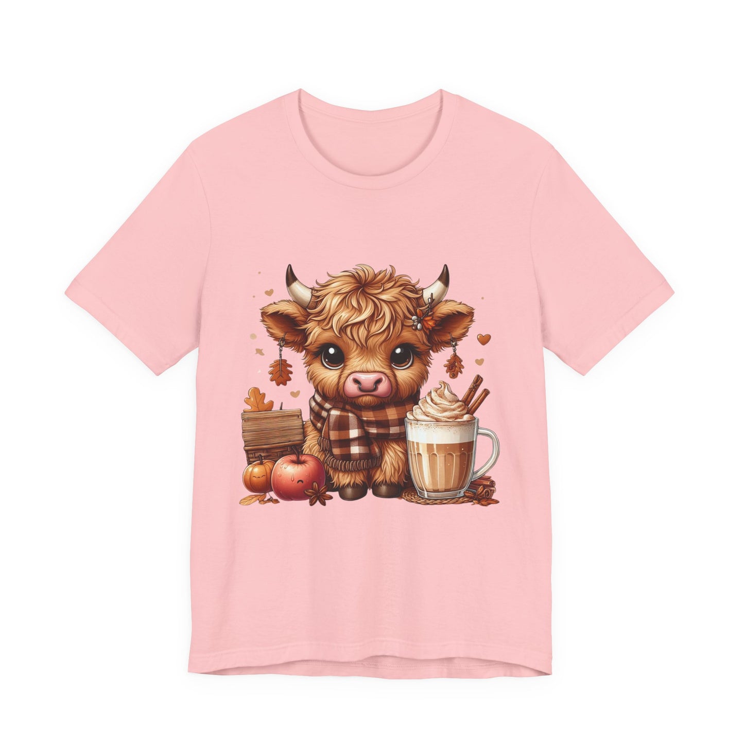 Cute Fall Highland Cow Tee Coffee Latte Pumpkins Apples T-Shirt Halloween Boho Vibes Fall Vibes Great Gift For Friend
