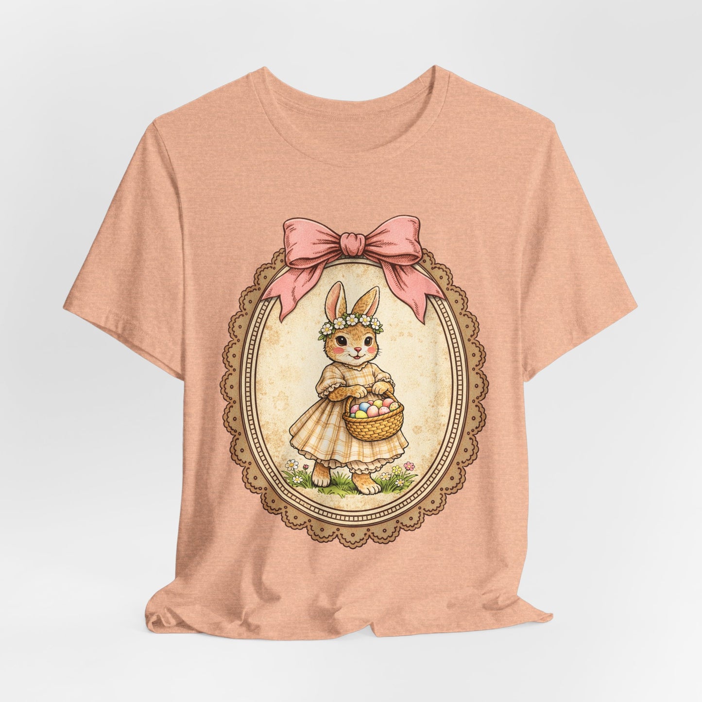 Easter Bunny Vintage Frame Tee — Cute Bunny with Basket Graphic