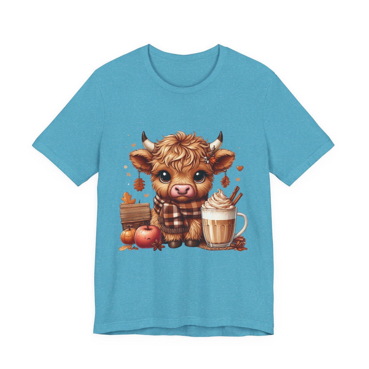 Cute Fall Highland Cow Tee Coffee Latte Pumpkins Apples T-Shirt Halloween Boho Vibes Fall Vibes Great Gift For Friend