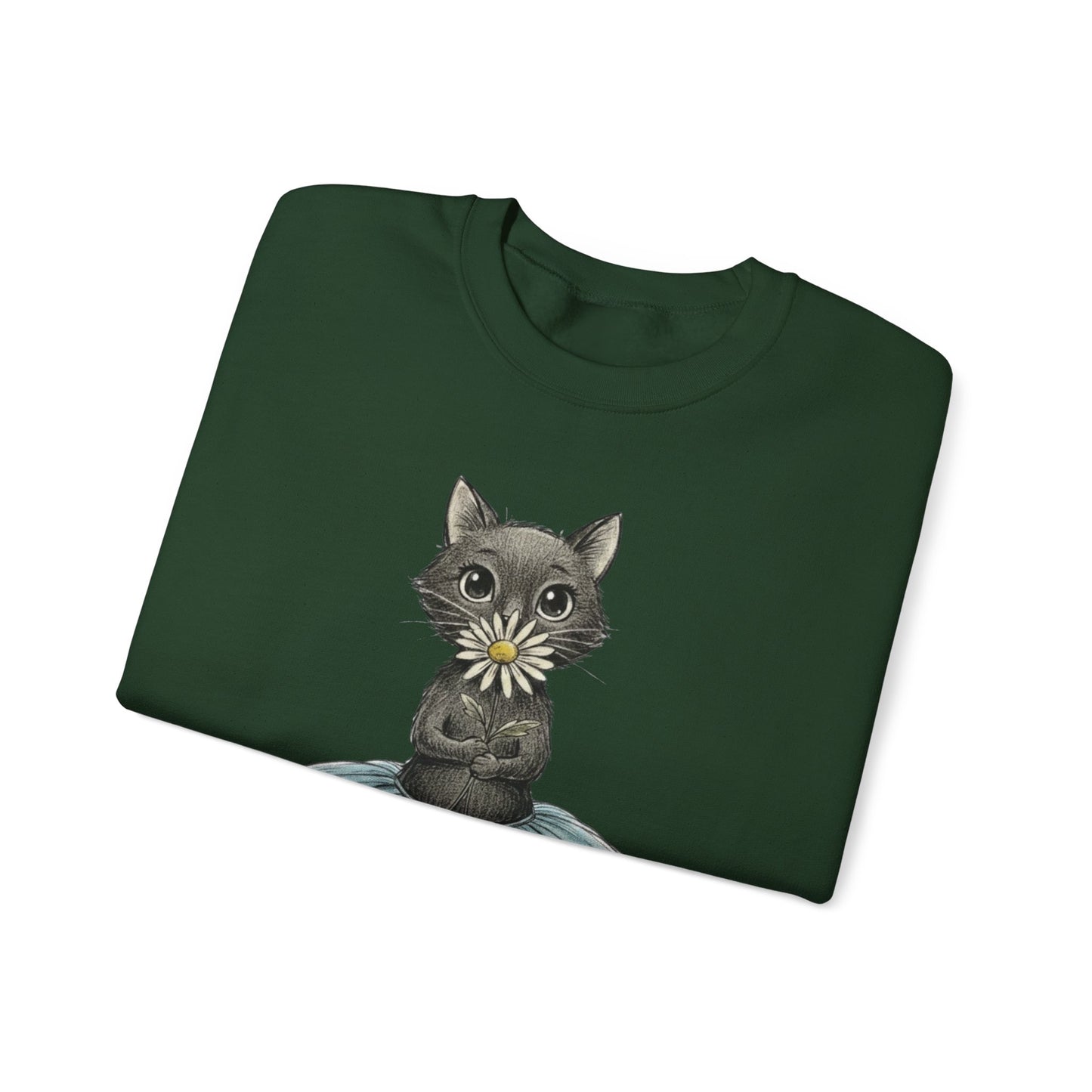 Ballerina Cat Holding A Daisy Unisex Heavy Blend™ Crewneck Sweatshirt