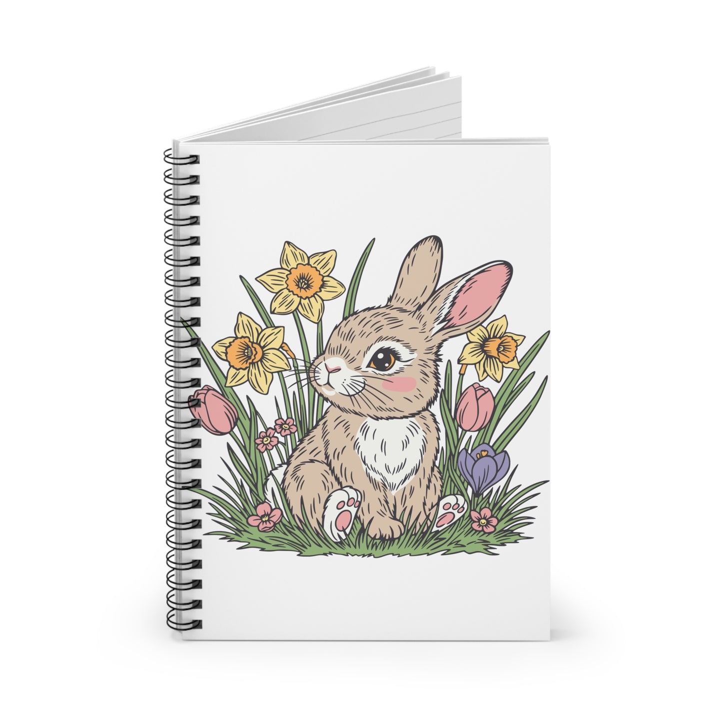 Bunny Floral Spiral Notebook — Cute Spring Rabbit Ruled Journal