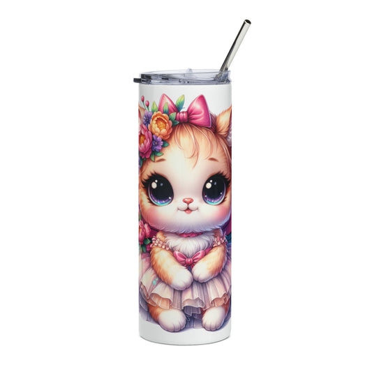20oz Cute Kitty Fairy Stainless Steel Tumbler — Floral Bow Cat Travel Cup