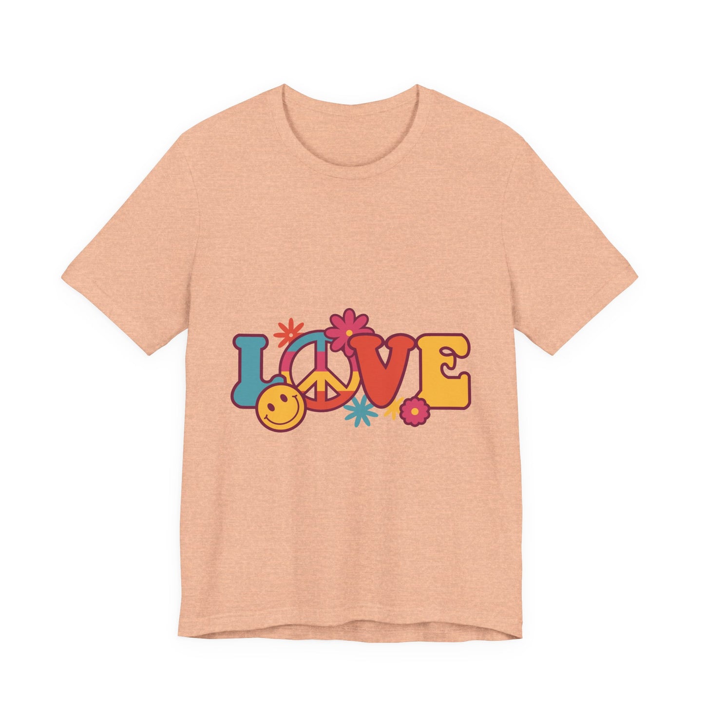 Love Retro Floral Tee — Peace Sign & Smiley Graphic T-Shirt