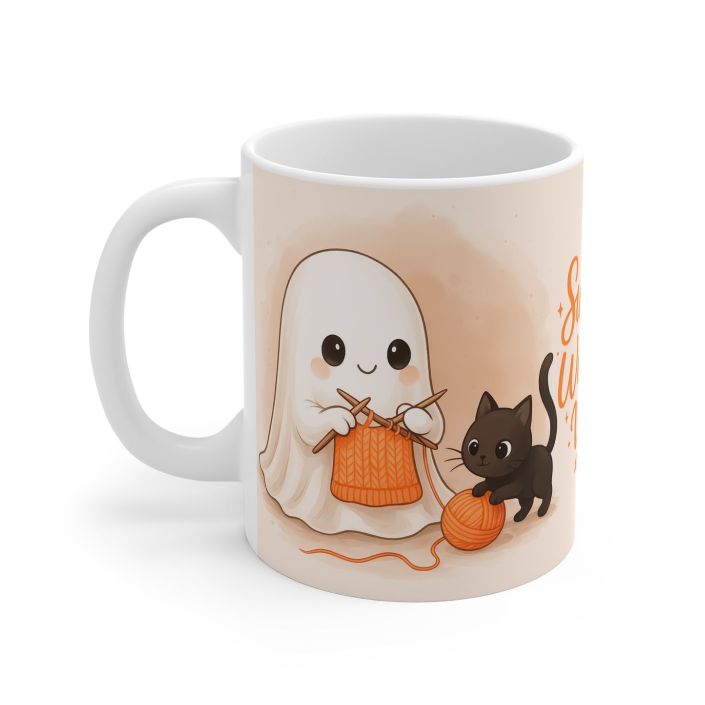 Sweater Weather Vibes 11oz Mug Cozy Knitting Ghost Holding Coffee Black Cats Yarn Coffee Lover Gift For Friend