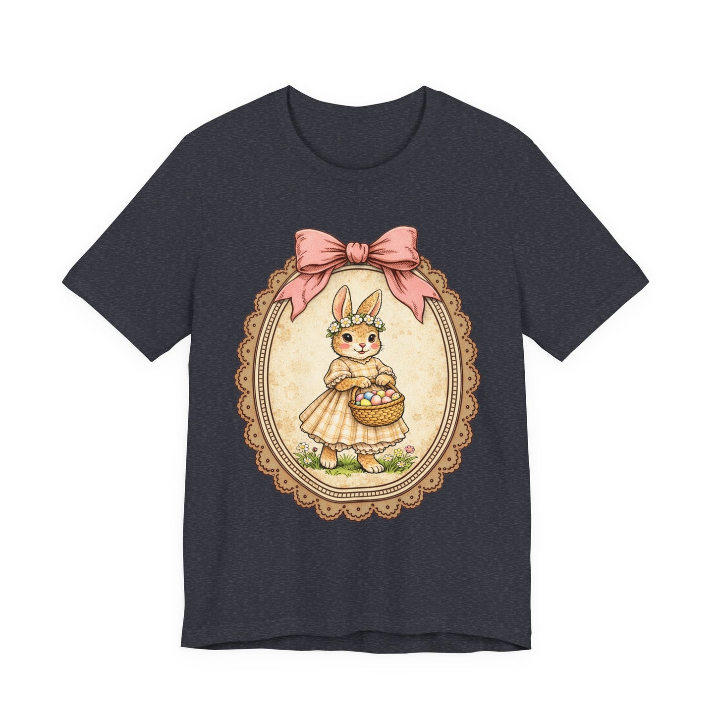 Easter Bunny Vintage Frame Tee — Cute Bunny with Basket Graphic