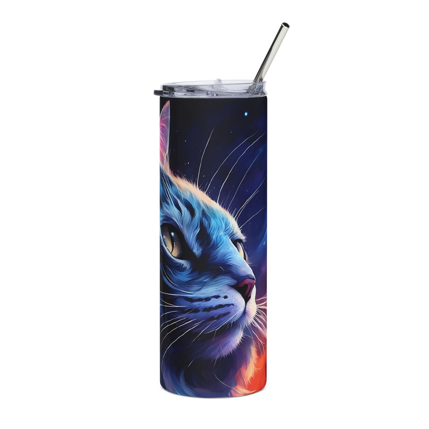 20oz Stainless Steel Tumbler — Neon Blue Cat Art Travel Mug