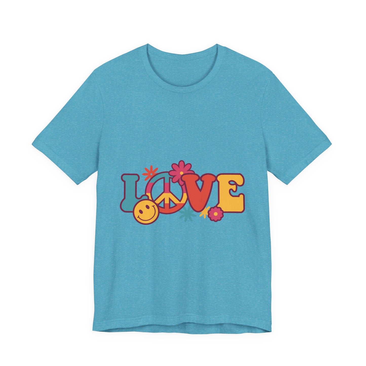 Love Retro Floral Tee — Peace Sign & Smiley Graphic T-Shirt