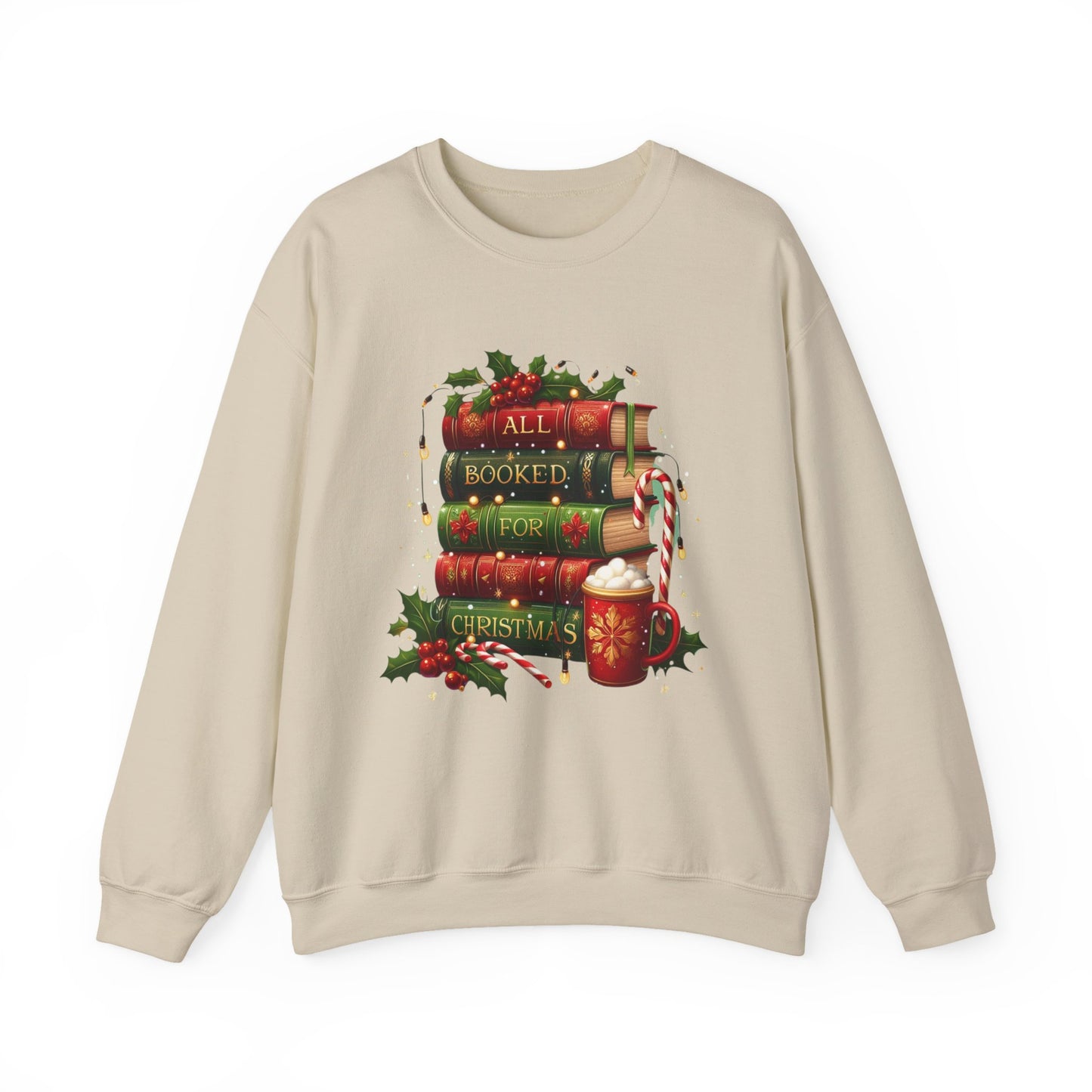 Cozy Holiday Sweatshirt, Christmas Gift for Book Lovers, Festive Crewneck, All Booked for Christmas, Winter Wardrobe Essential