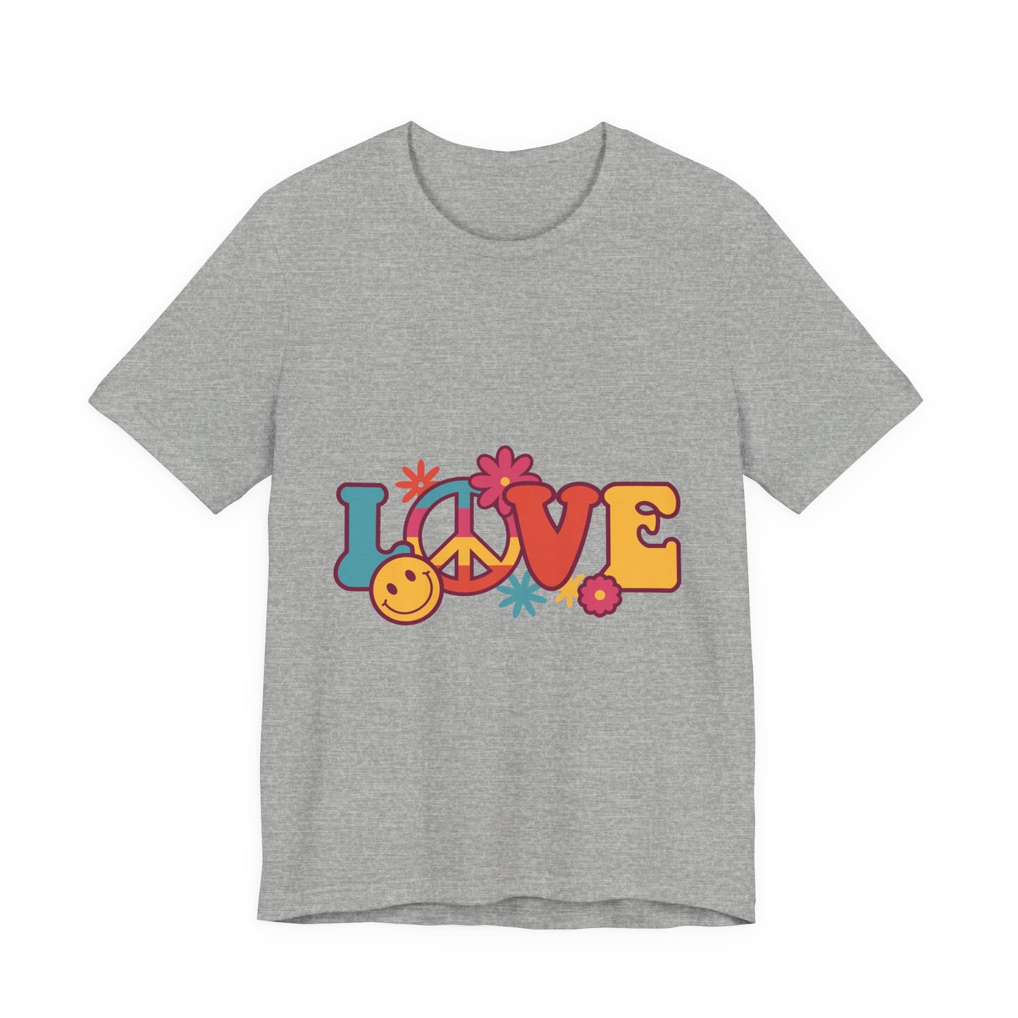 Love Retro Floral Tee — Peace Sign & Smiley Graphic T-Shirt