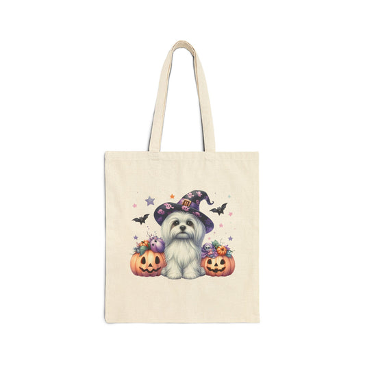 Halloween Dog Lover Cotton Canvas Tote Bag, Pet Accessory, Eco-Friendly Shopping Bag, Trick or Treat Tote, Fall Harvest Bag