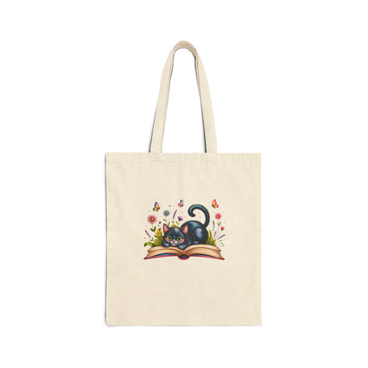 Whimsical Cat & Book Tote Bag, Eco-Friendly Canvas Bag, Perfect for Cat Lovers, Book Lovers, Gifts, Everyday Use, Fun Accessory