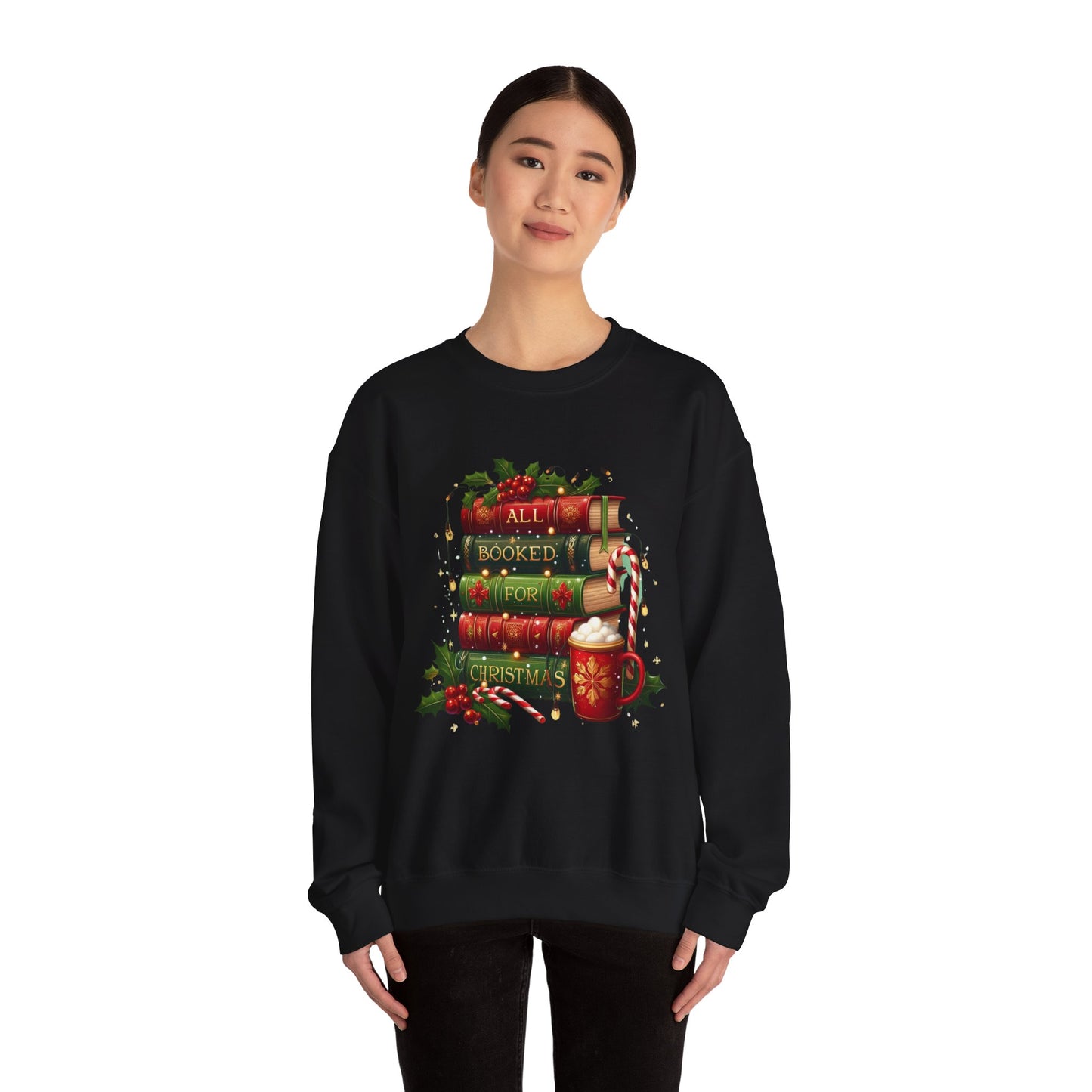 Cozy Holiday Sweatshirt, Christmas Gift for Book Lovers, Festive Crewneck, All Booked for Christmas, Winter Wardrobe Essential