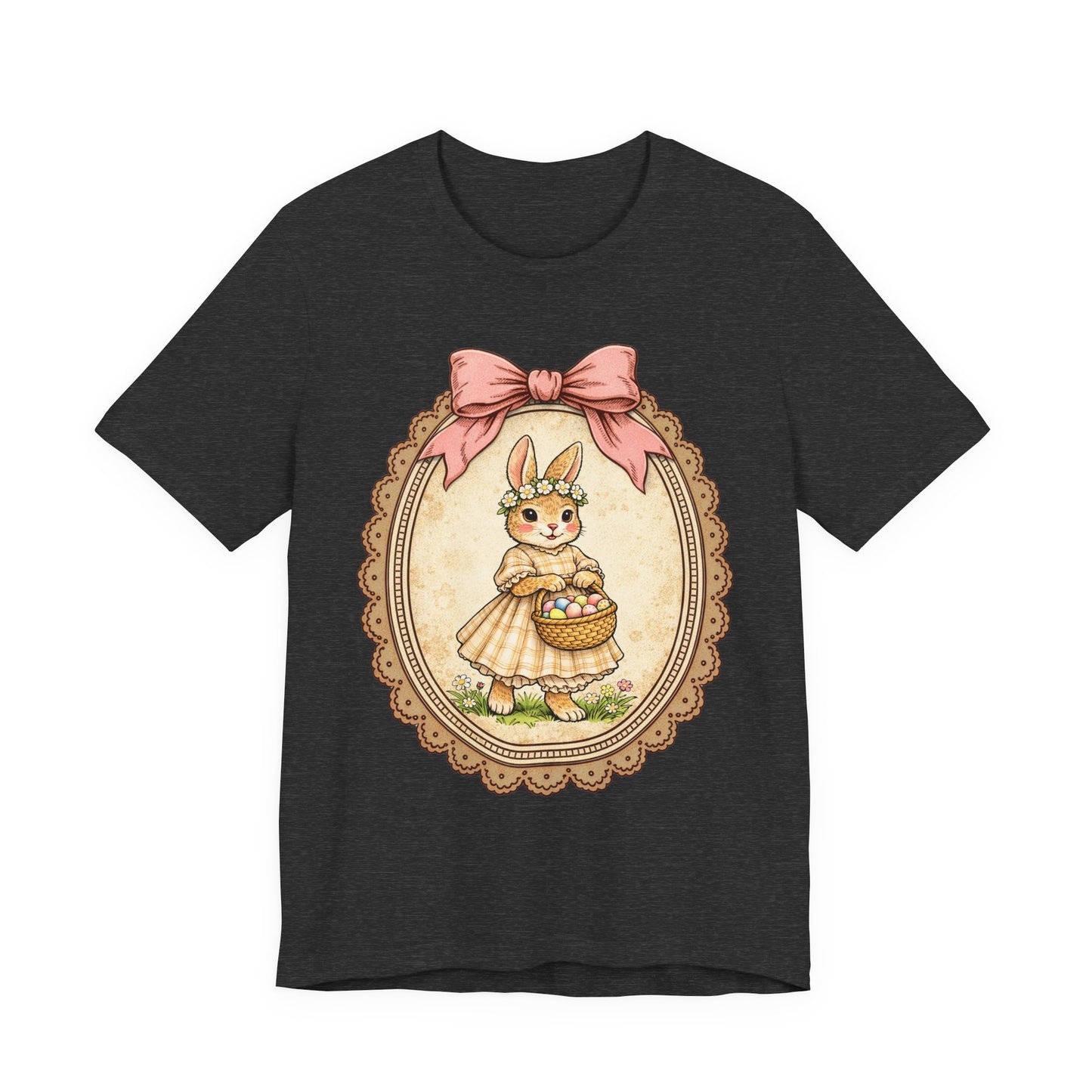 Easter Bunny Vintage Frame Tee — Cute Bunny with Basket Graphic