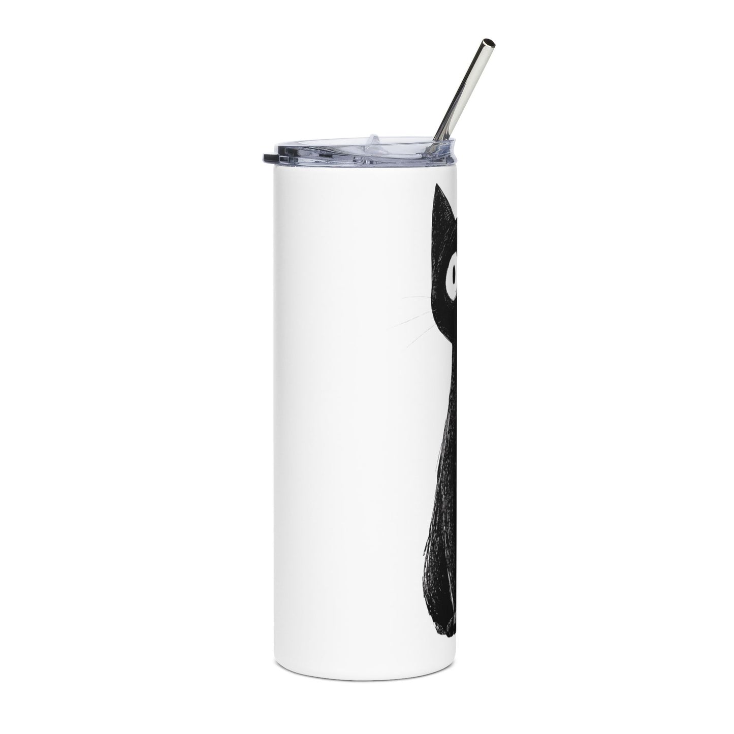 20oz Black Cat Stainless Steel Tumbler - Cute Wide-Eyed Kitty Travel Cup