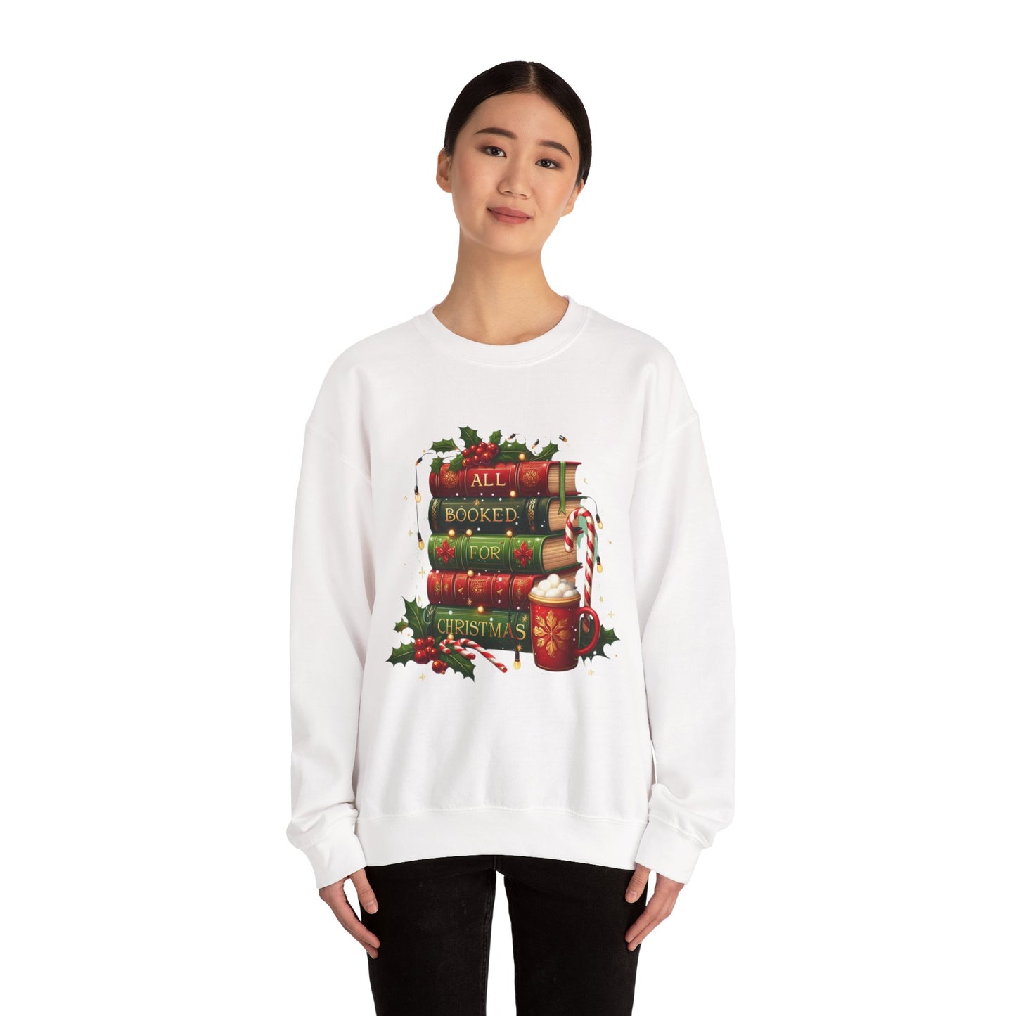 Cozy Holiday Sweatshirt, Christmas Gift for Book Lovers, Festive Crewneck, All Booked for Christmas, Winter Wardrobe Essential