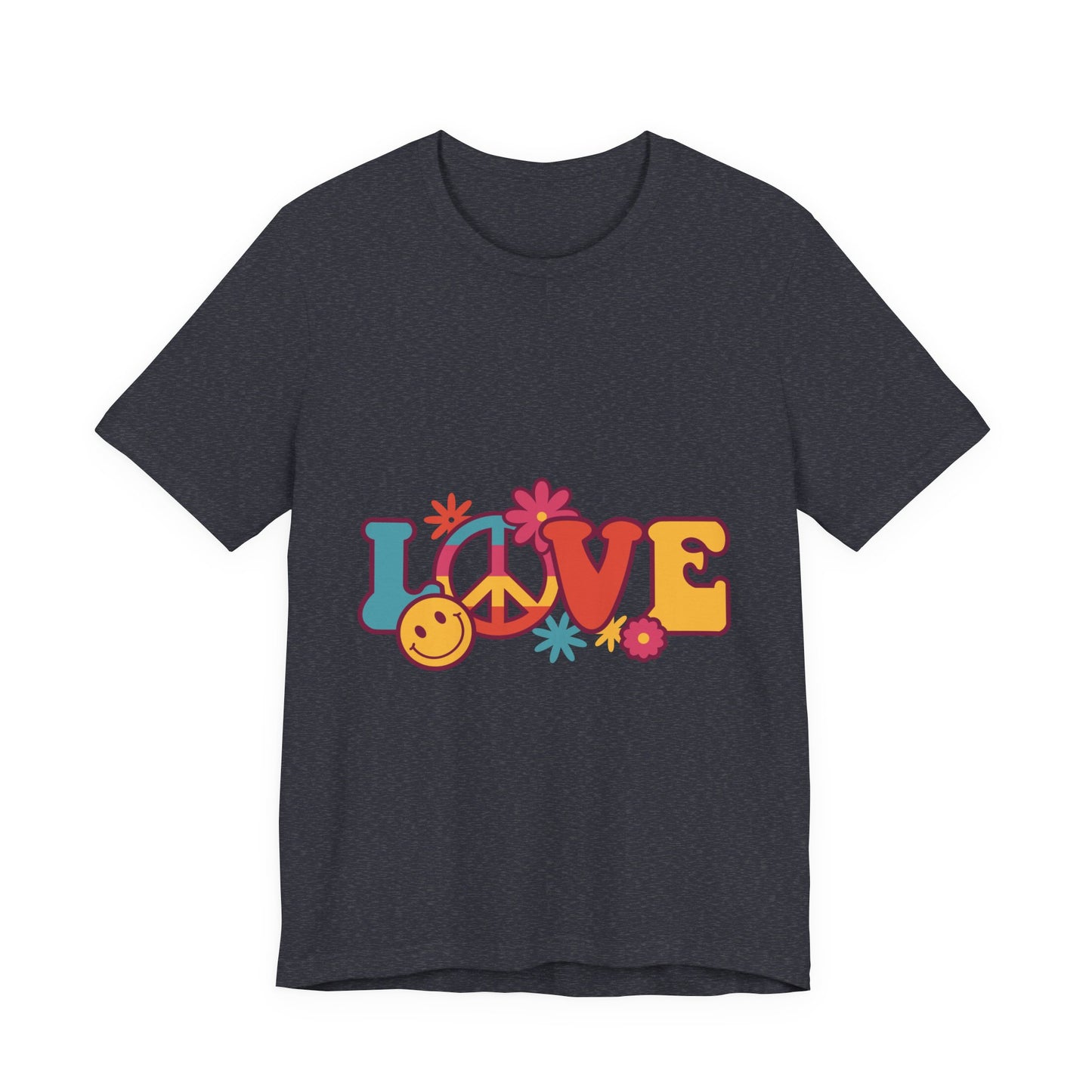 Love Retro Floral Tee — Peace Sign & Smiley Graphic T-Shirt