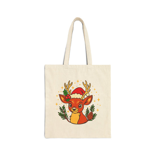 Festive Reindeer Tote Bag, Holiday Shopping Bag, Eco-Friendly Gift Bag, Christmas Reusable Tote, Cute Canvas Carryall