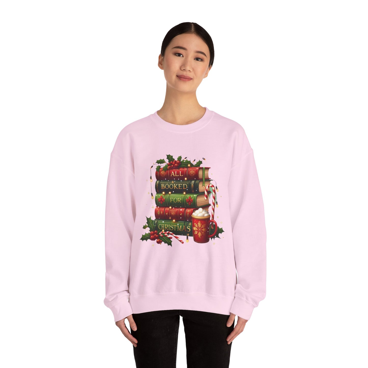 Cozy Holiday Sweatshirt, Christmas Gift for Book Lovers, Festive Crewneck, All Booked for Christmas, Winter Wardrobe Essential