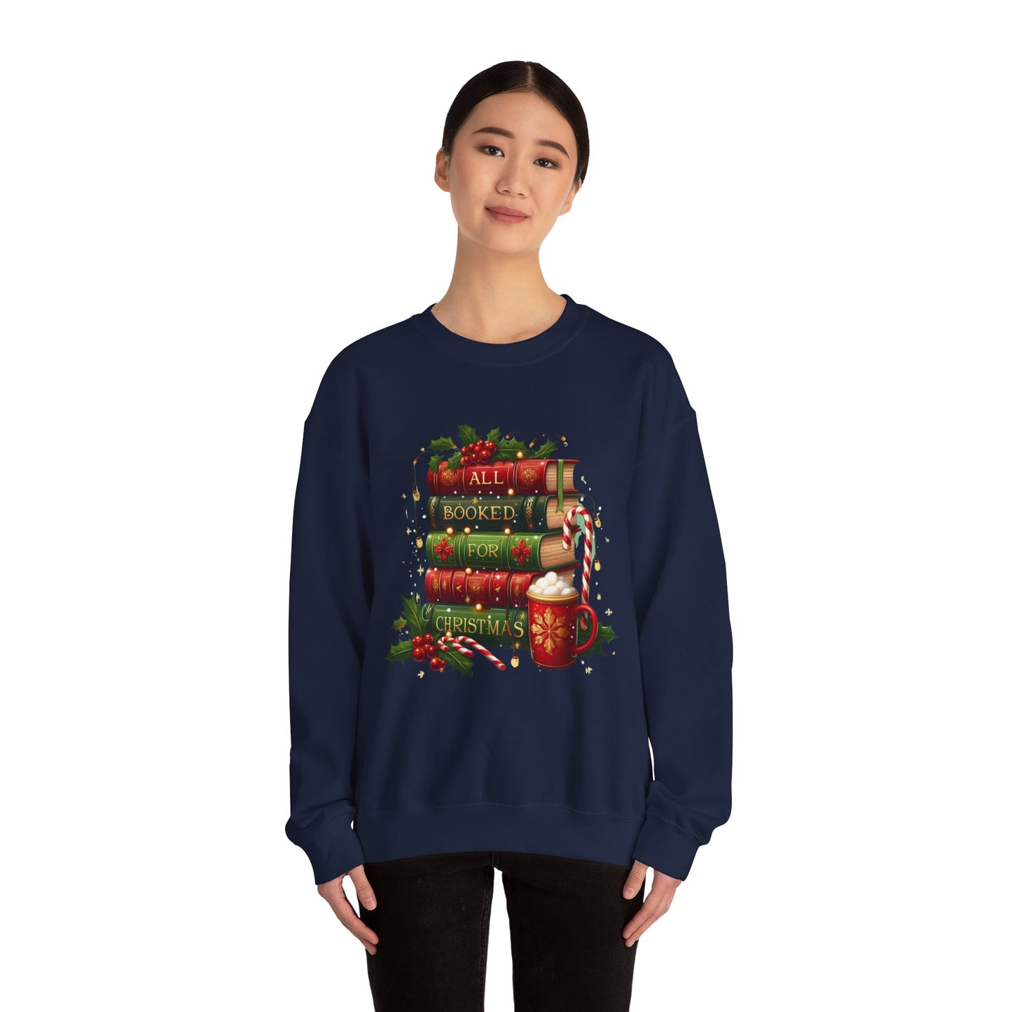 Cozy Holiday Sweatshirt, Christmas Gift for Book Lovers, Festive Crewneck, All Booked for Christmas, Winter Wardrobe Essential