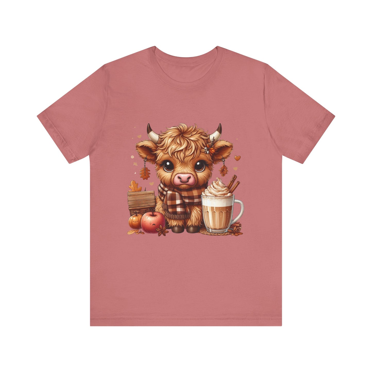 Cute Fall Highland Cow Tee Coffee Latte Pumpkins Apples T-Shirt Halloween Boho Vibes Fall Vibes Great Gift For Friend
