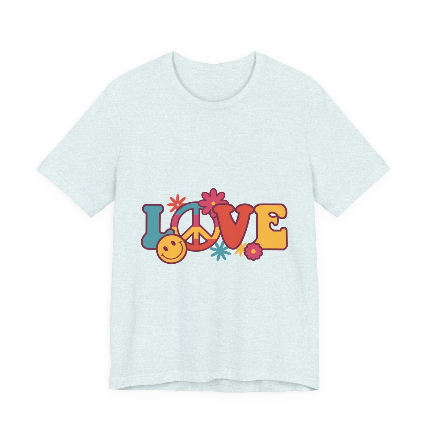 Love Retro Floral Tee — Peace Sign & Smiley Graphic T-Shirt