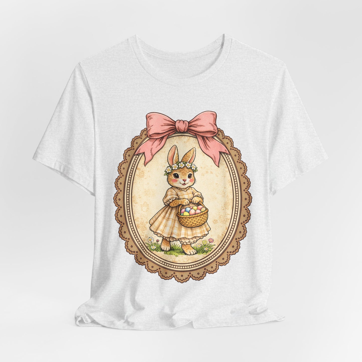 Easter Bunny Vintage Frame Tee — Cute Bunny with Basket Graphic