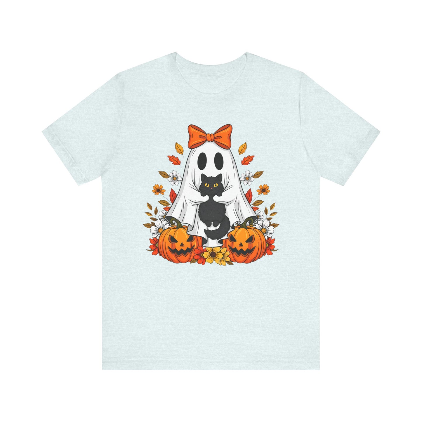 Halloween Cat Ghost Tee - Fall Tee, Spooky Shirt, Pumpkin Shirt, Unisex Halloween T-Shirt, Ghost Design