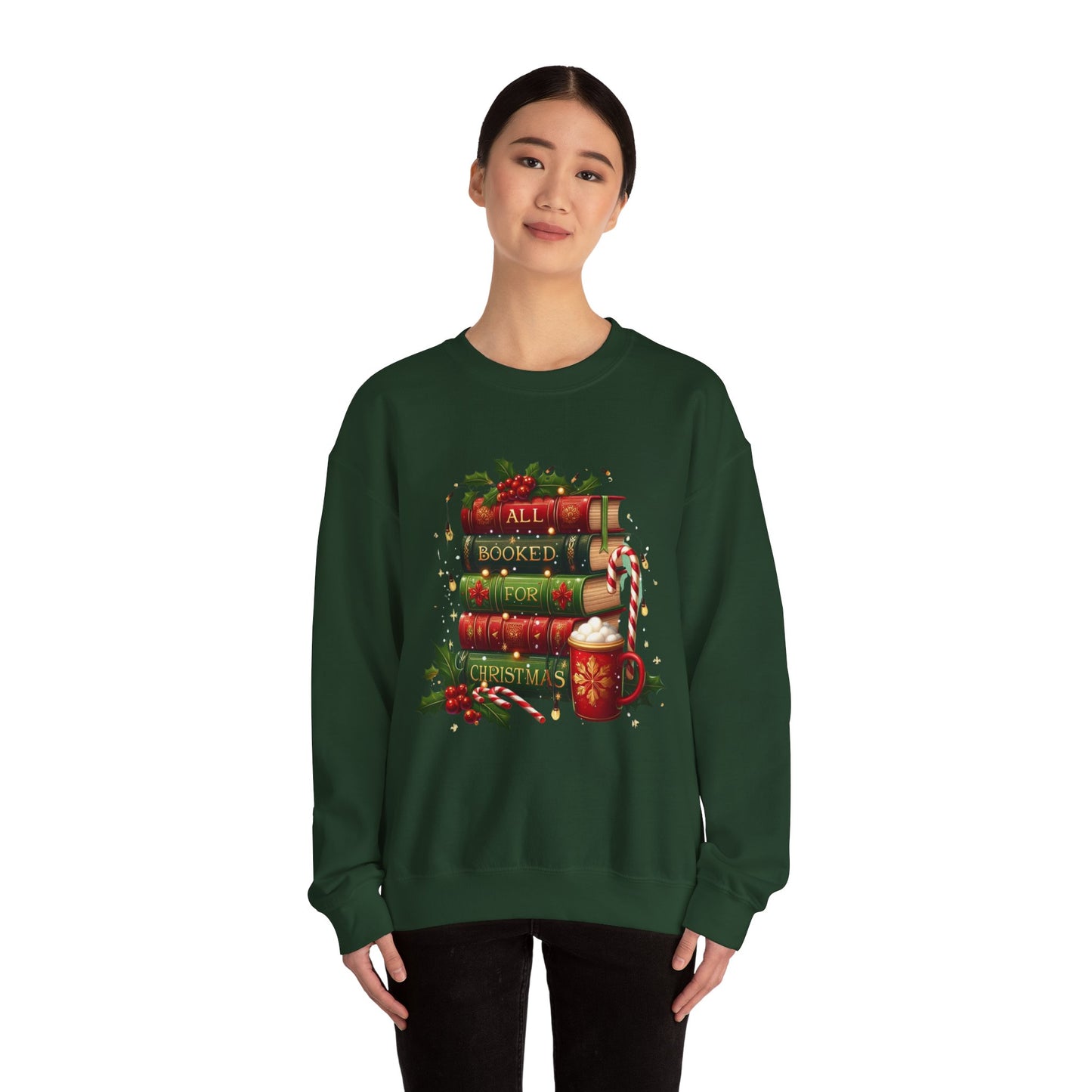 Cozy Holiday Sweatshirt, Christmas Gift for Book Lovers, Festive Crewneck, All Booked for Christmas, Winter Wardrobe Essential