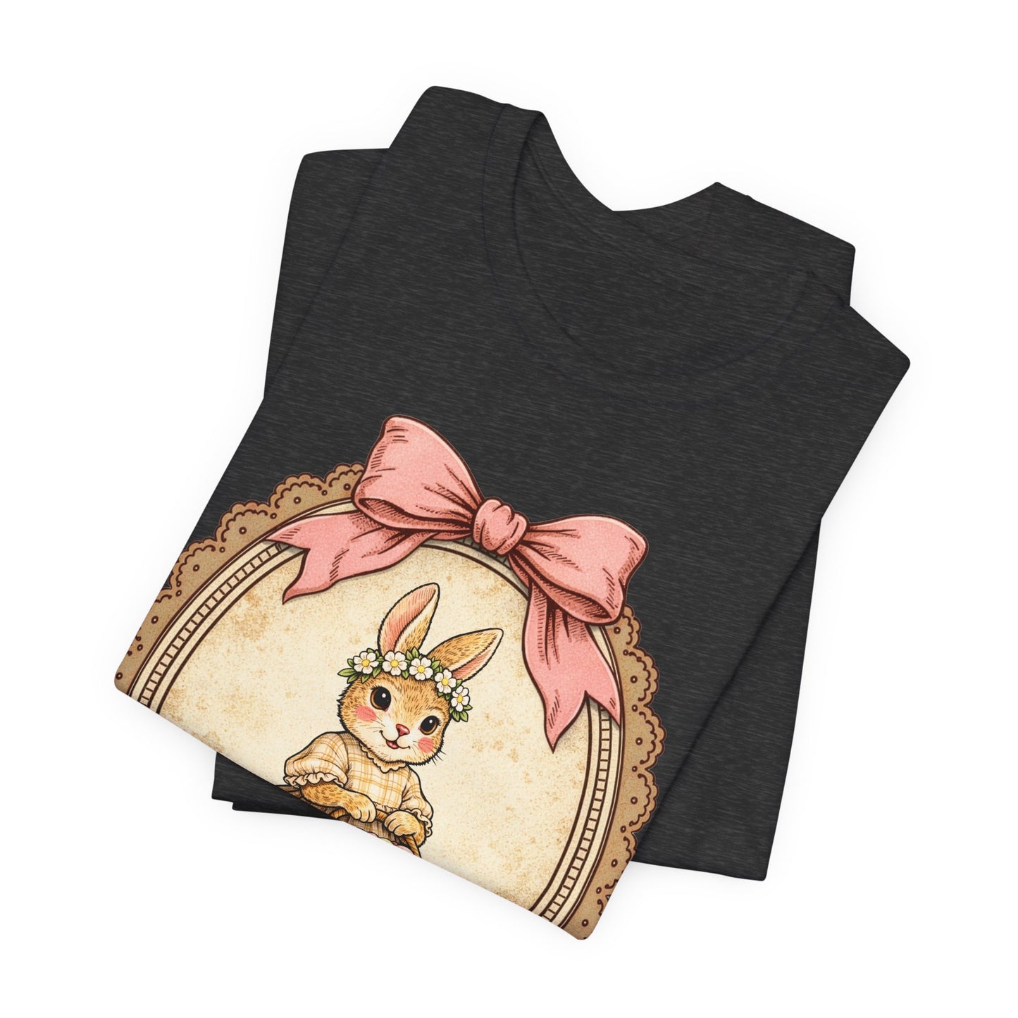 Easter Bunny Vintage Frame Tee — Cute Bunny with Basket Graphic