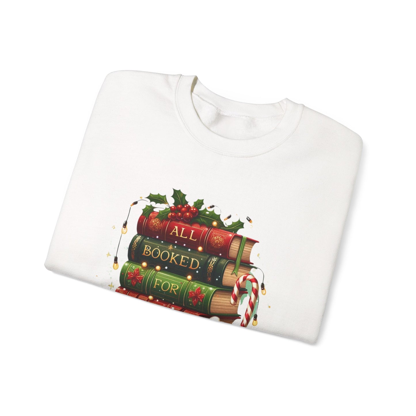 Cozy Holiday Sweatshirt, Christmas Gift for Book Lovers, Festive Crewneck, All Booked for Christmas, Winter Wardrobe Essential