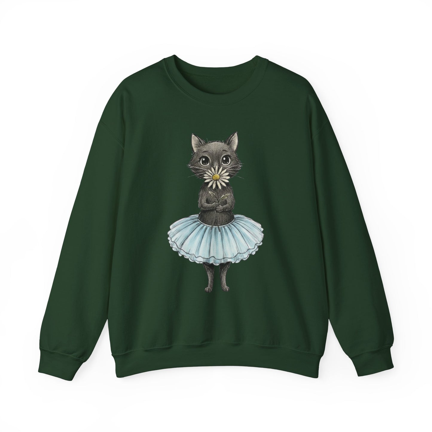 Ballerina Cat Holding A Daisy Unisex Heavy Blend™ Crewneck Sweatshirt