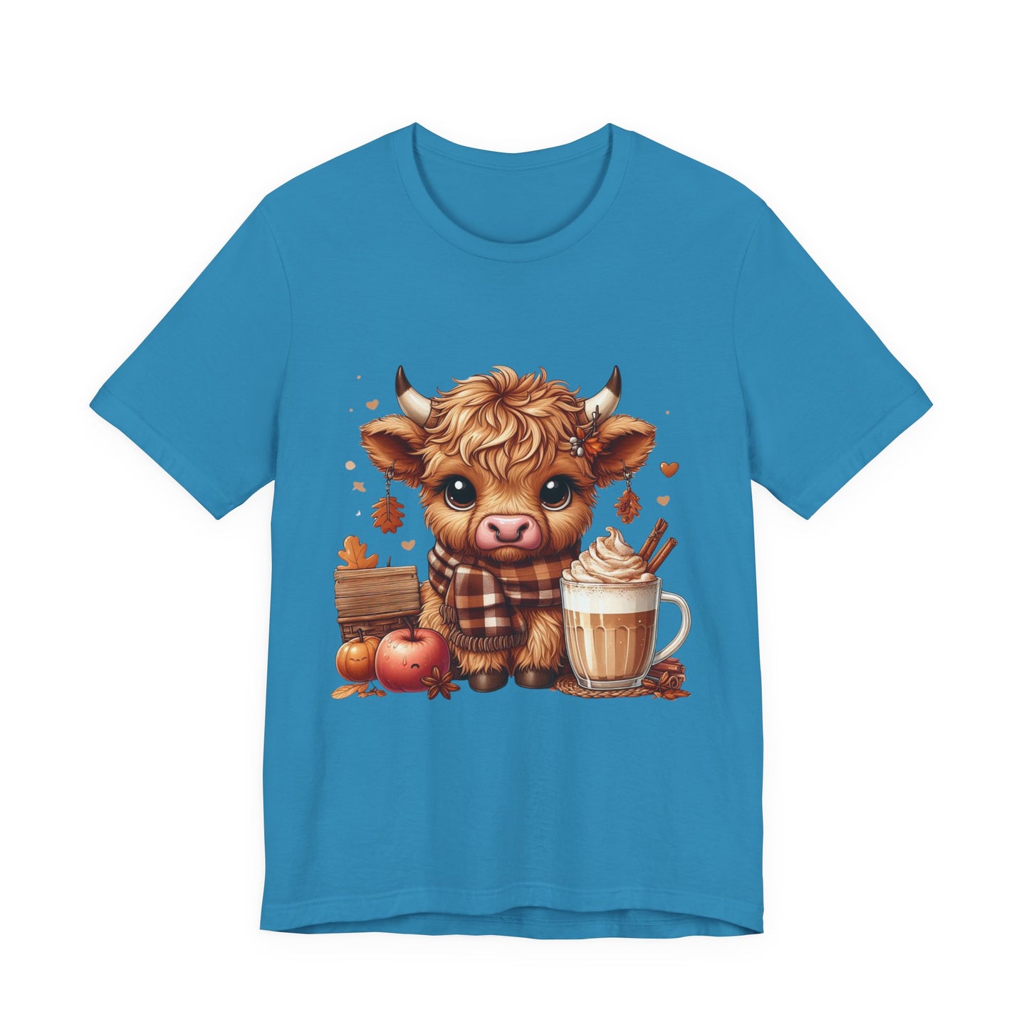 Cute Fall Highland Cow Tee Coffee Latte Pumpkins Apples T-Shirt Halloween Boho Vibes Fall Vibes Great Gift For Friend