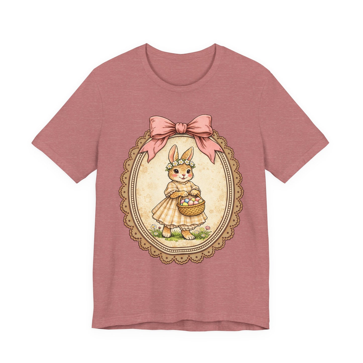 Easter Bunny Vintage Frame Tee — Cute Bunny with Basket Graphic