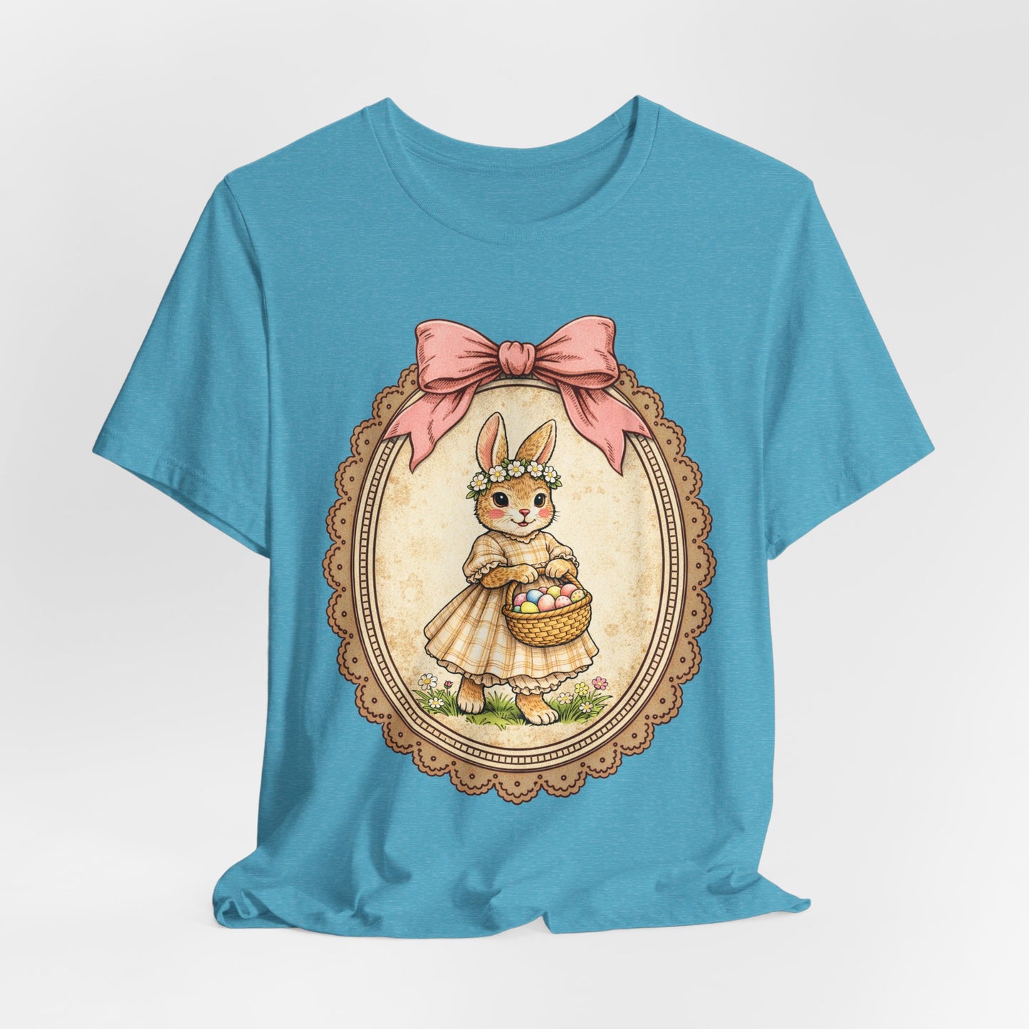 Easter Bunny Vintage Frame Tee — Cute Bunny with Basket Graphic