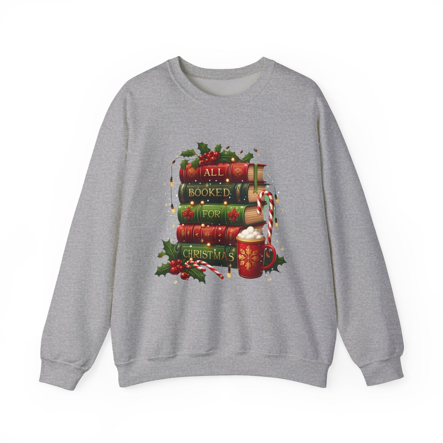 Cozy Holiday Sweatshirt, Christmas Gift for Book Lovers, Festive Crewneck, All Booked for Christmas, Winter Wardrobe Essential